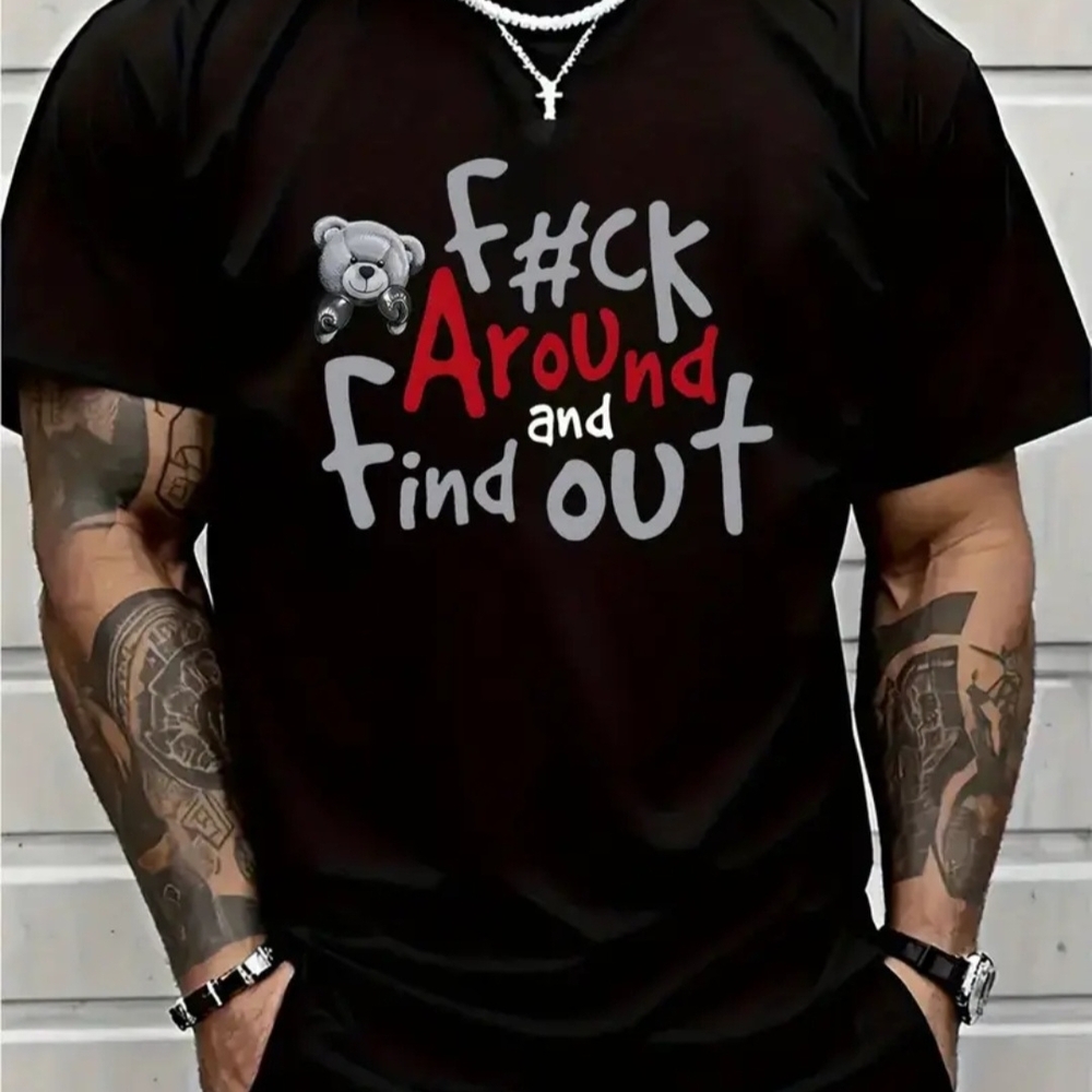 Black Graphic Short Sleeve Tee with Playful Design